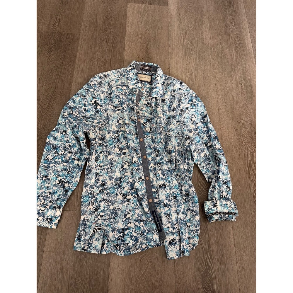 Robert Graham Mens 3XL Tailored Fit Blue Floral Long Sleeve Button Down Shirt